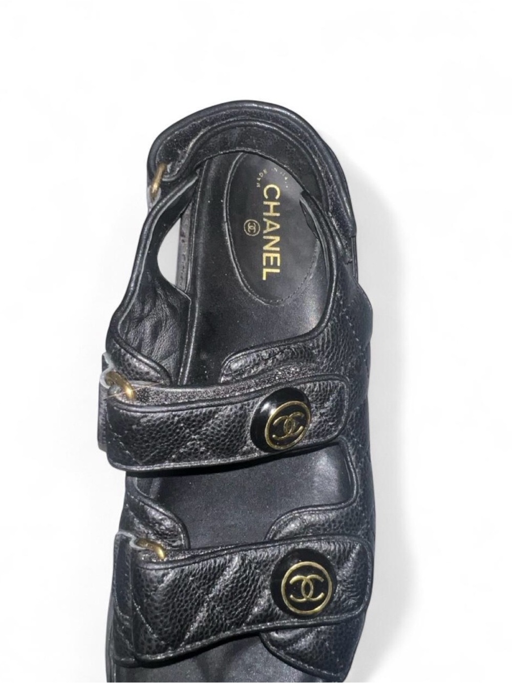 Chanel Black Leather Logo Strap Sandals 37 - Picture 4 of 4